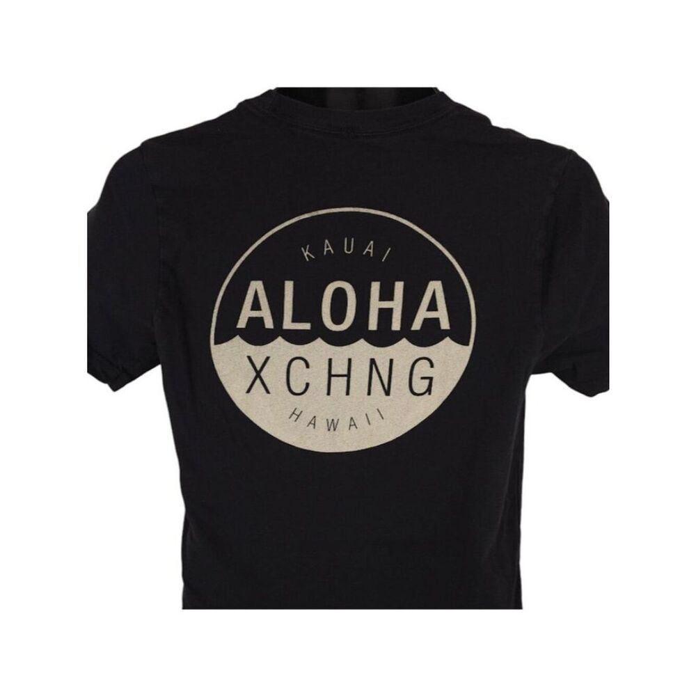 Aloha Xchng T Shirt Mens Size Small Black Kauai Hawaii Travel Tee Made In USA